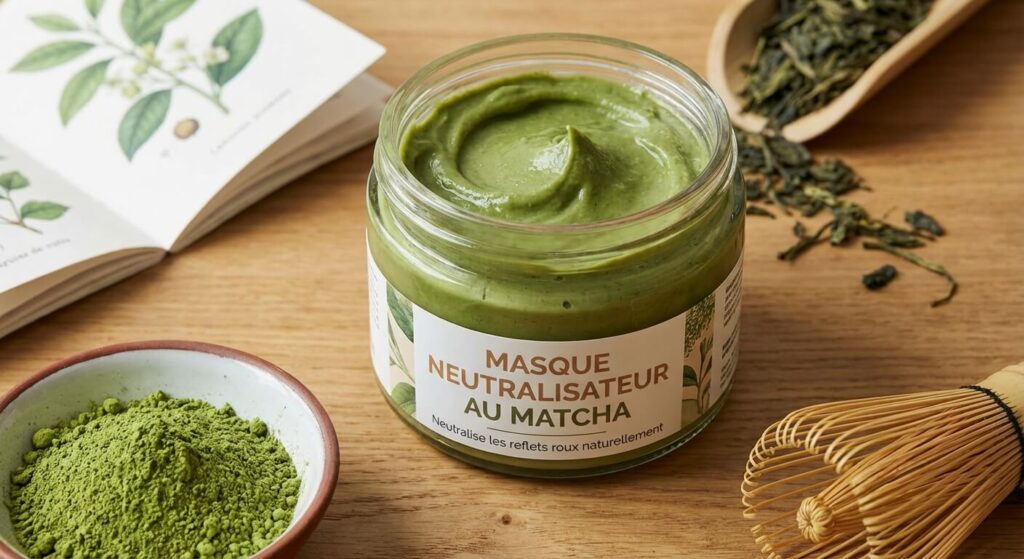 Neutraliser les reflets roux naturellement : La méthode verte 3 masque neutralisateur au Matcha pour Neutraliser les reflets roux naturellement