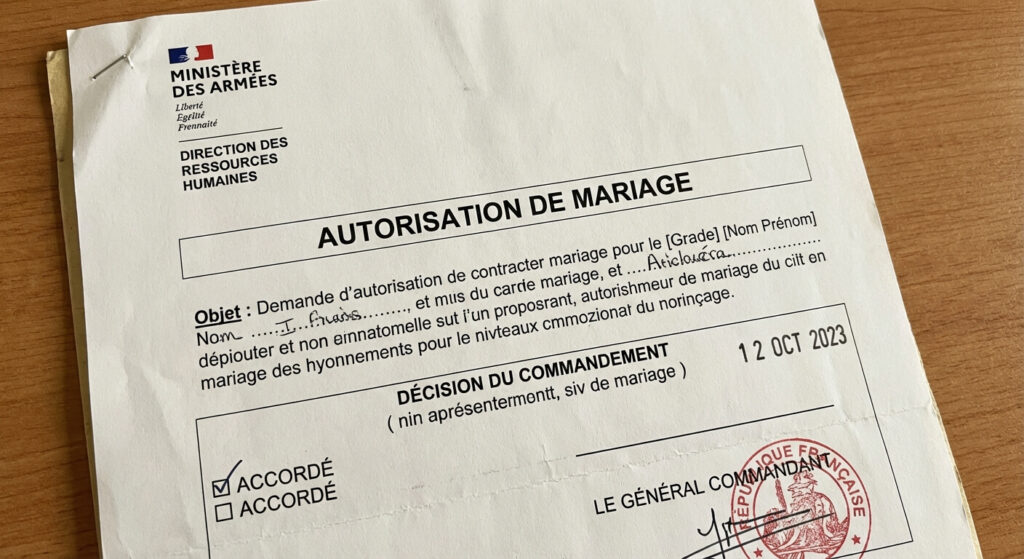 Légionnaire et vie de couple : Concilier amour et engagement militaire 3 Document administratif militaire illustrant l'autorisation nécessaire pour se marier