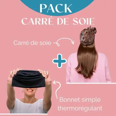 Pack carré de soie marron motif paisley et bonnet thermorégulant - Les Franjynes