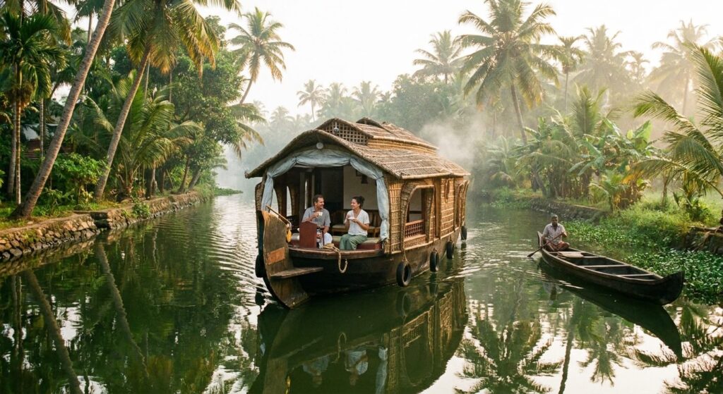 Navigation paisible sur les canaux verdoyants des backwaters dans la région du Kerala