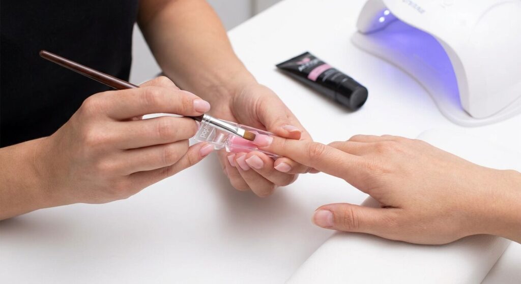 Utilisation de la technique des popits avec de l'acrygel pour rallonger un ongle naturellement