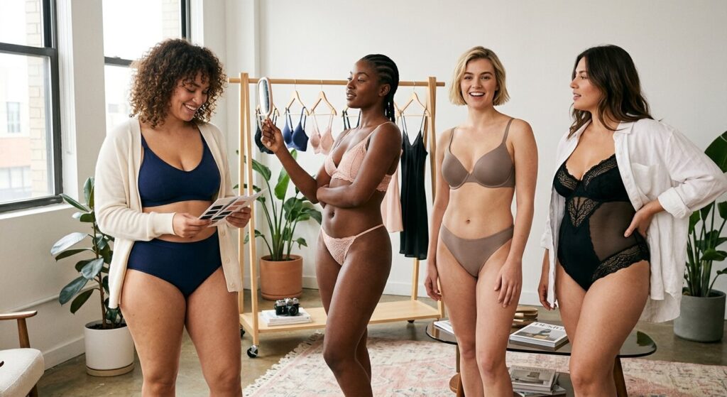 String ou culotte : lequel choisir selon votre morphologie, votre tenue et votre confort ? 2 Présentation de différents modèles de lingerie incluant une culotte classique et un string en dentelle.
