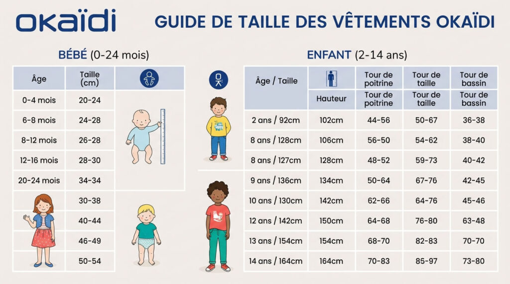 guide de taille des vêtements Okaïdi - Okaïdi taille petit ou grand?