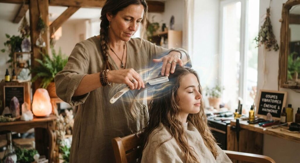 Coupe énergétique avis : ce qu'il faut savoir avant de réserver 2 Coiffeur énergéticien réalisant une coupe vibratoire au rasoir traditionnel coupe-chou.