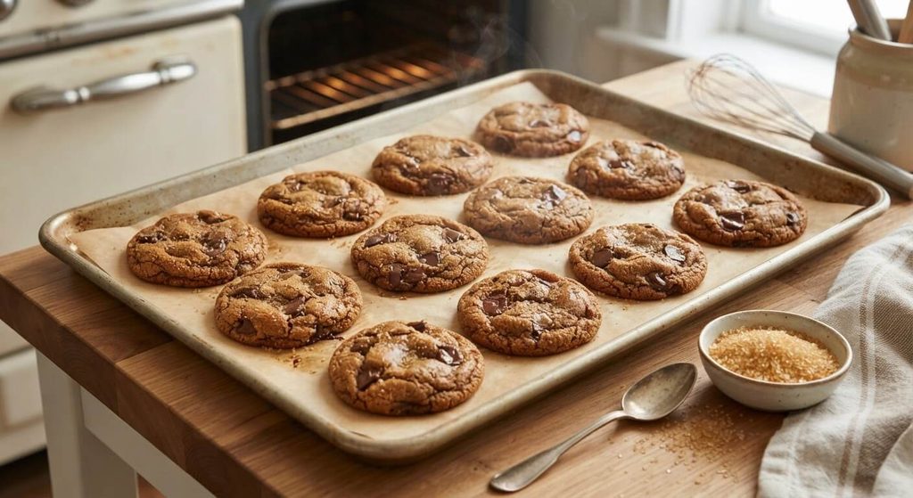 Cookies dorés et moelleux sortant du four réalisés avec de la cassonade.