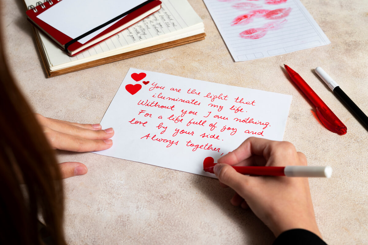 Lettre manuscrite rédigée pour exprimer des sentiments amoureux sincères.