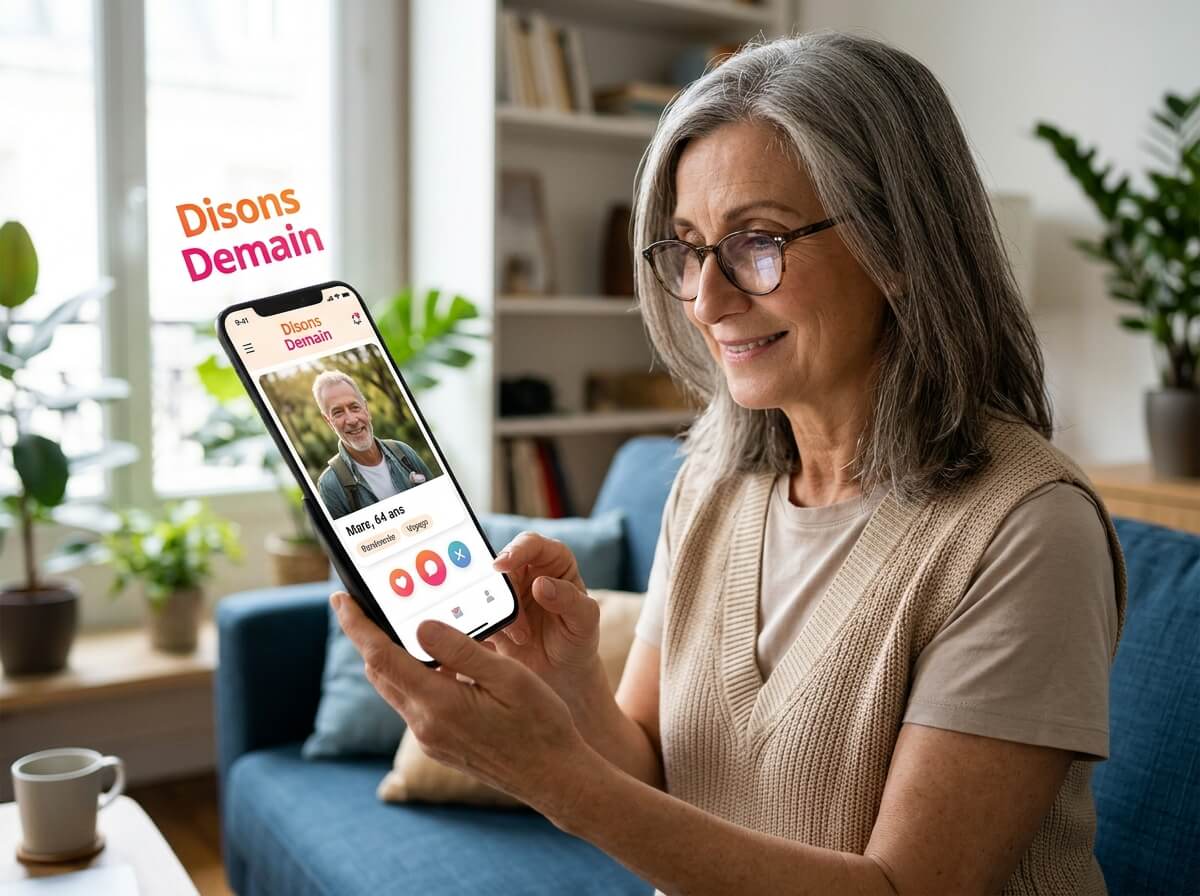 Utilisateur senior consultant des profils sur l'application de rencontre Disons Demain.