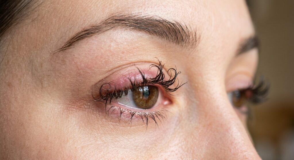 Cils frisés après rehaussement : pourquoi et comment les rattraper 2 Cils déformés, recroquevillés et frisés à la suite d'un rehaussement de cils raté.