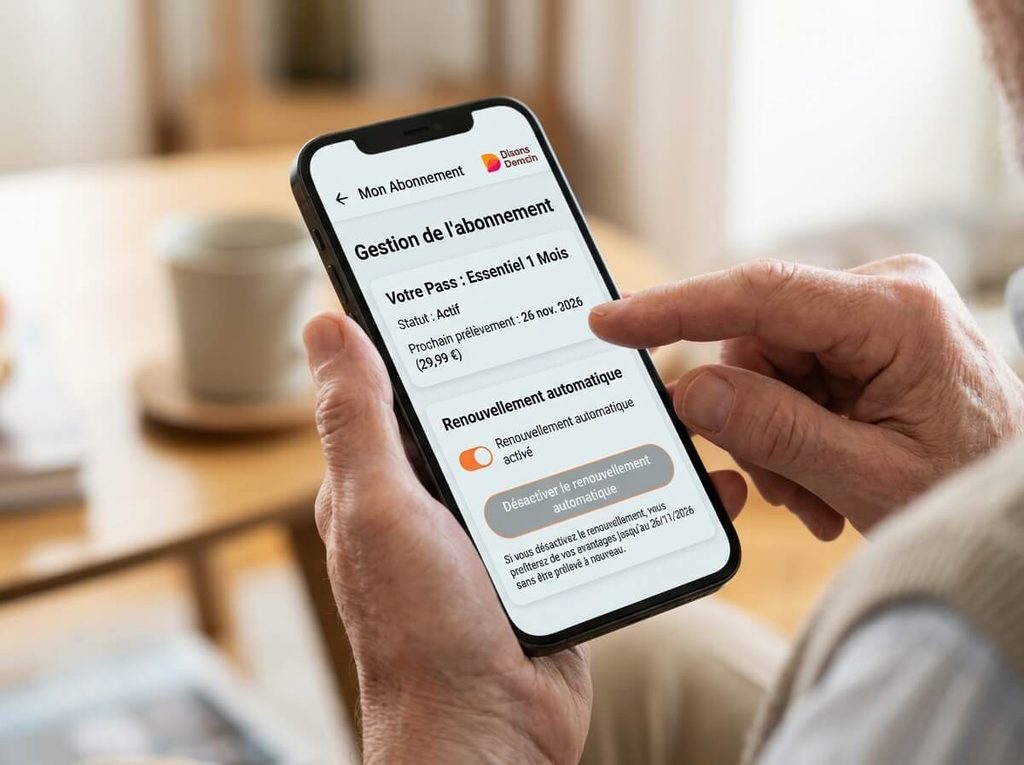 Écran de gestion du compte pour désactiver le renouvellement automatique d'abonnement.