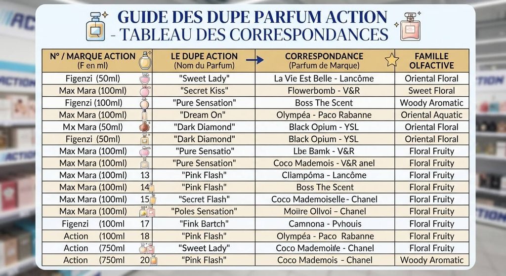 Liste dupe parfum Action : tableau des correspondances 3