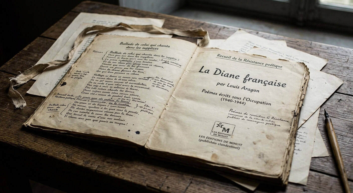 Manuscrit du recueil La Diane française de Louis Aragon publié sous l'Occupation.