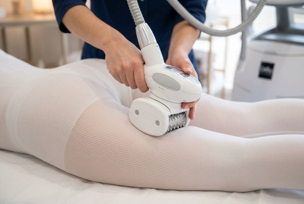 Cellu M6 : avis sincère sur l'efficacité contre la cellulite et résultats réels 3 Tête motorisée avec rouleau et clapet pinçant délicatement le pli cutané pour drainer les tissus.